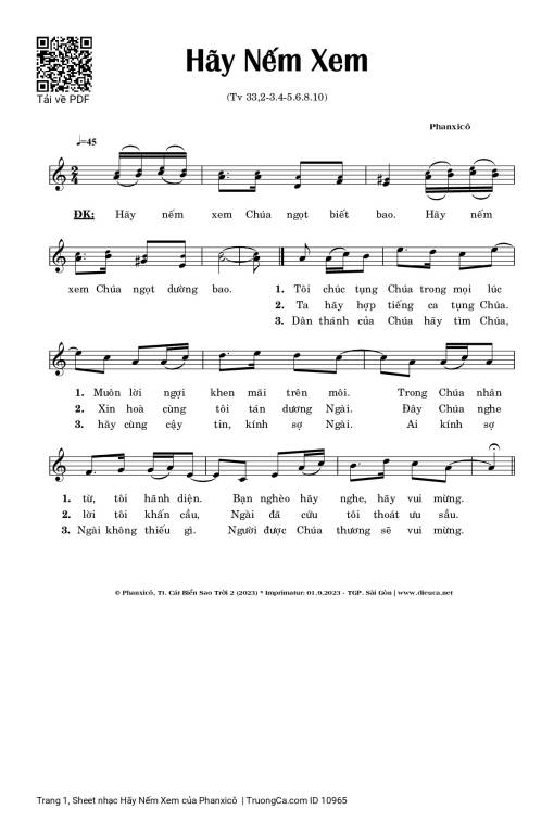 Sheet PDF of Hãy Nếm Xem - Phanxicô