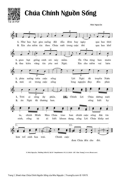 Sheet PDF of Chúa Chính Nguồn Sống
