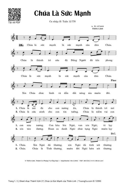Sheet PDF of Thánh Vịnh 27, Chúa Là Sức Mạnh