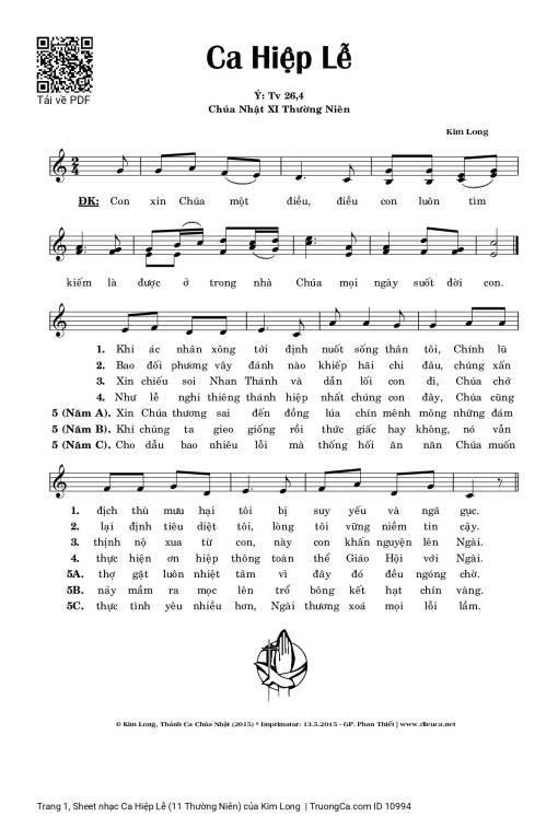 Sheet PDF of Ca Hiệp Lễ (11 Thường Niên)