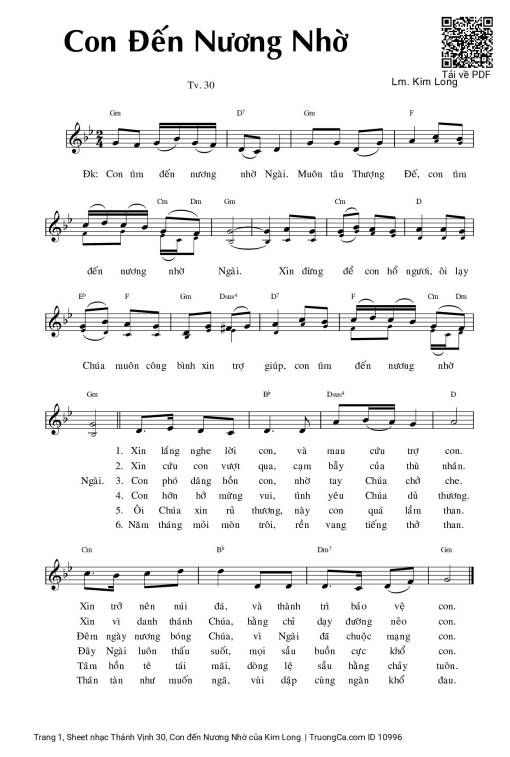 Sheet PDF of Thánh Vịnh 30, Con đến Nương Nhờ