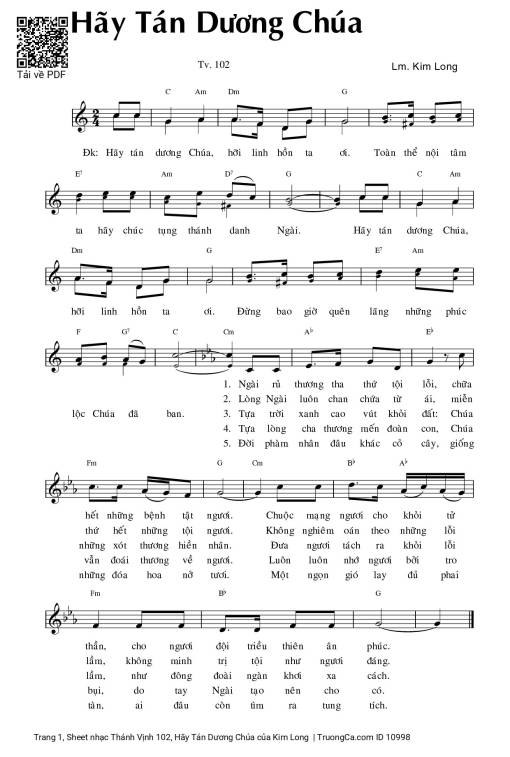 Thánh Vịnh 102, Hãy Tán Dương Chúa