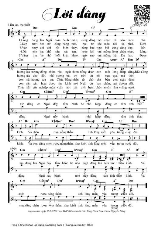 Sheet PDF of Lời Dâng - Giang Tâm