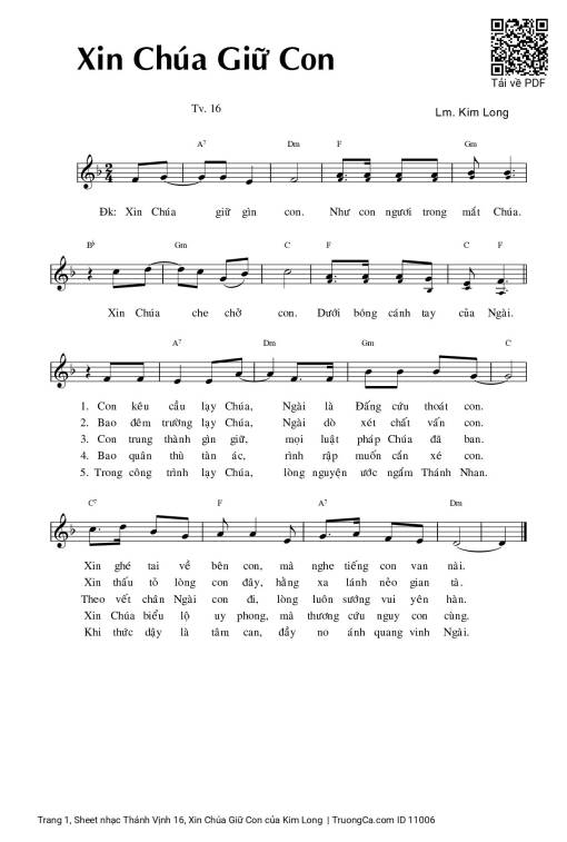 Sheet PDF of Thánh Vịnh 16, Xin Chúa Giữ Con