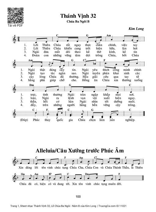 Sheet PDF of Thánh Vịnh 32, Lễ Chúa Ba Ngôi - Năm B