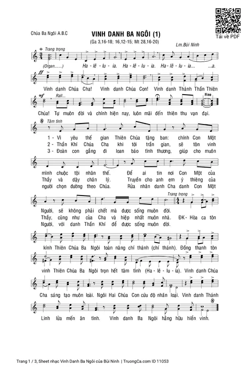 Sheet PDF of Vinh Danh Ba Ngôi
