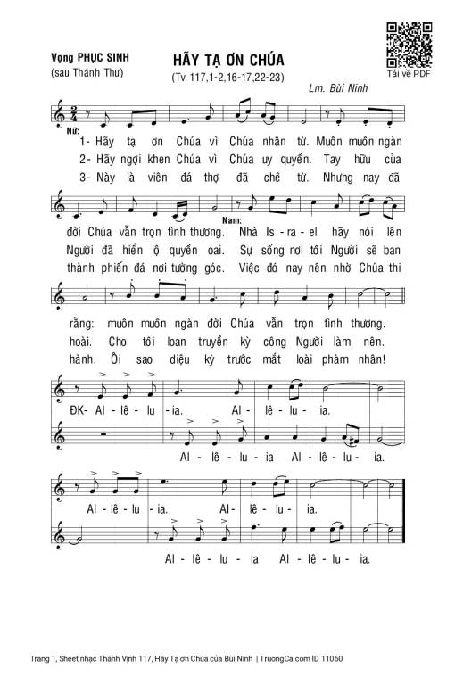 Sheet PDF of Thánh Vịnh 117, Hãy Tạ ơn Chúa