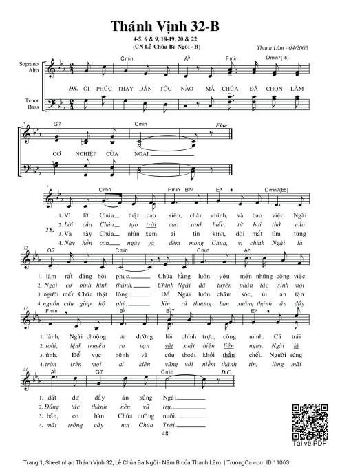 Sheet PDF of Thánh Vịnh 32, Lễ Chúa Ba Ngôi - Năm B