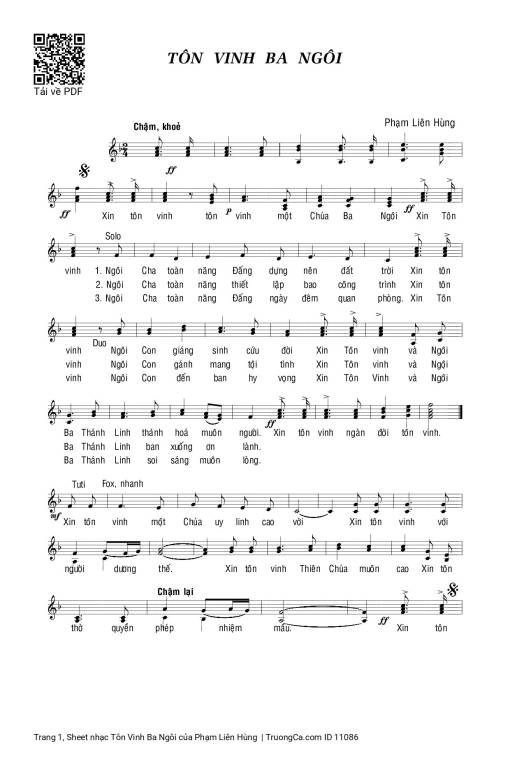 Sheet PDF of Tôn Vinh Ba Ngôi