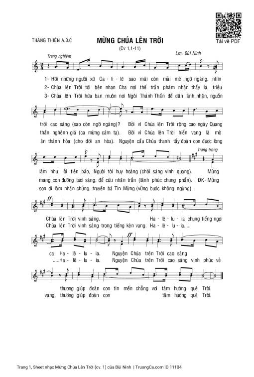 Sheet PDF of Mừng Chúa Lên Trời (cv. 1)