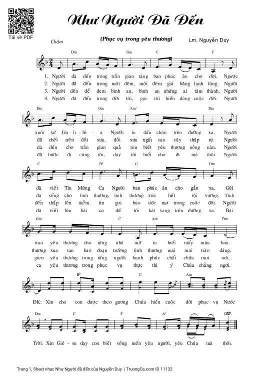 Sheet PDF of Như Người đã đến