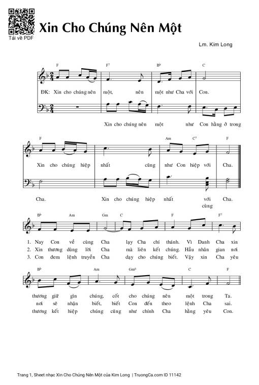 Sheet PDF of Xin Cho Chúng Nên Một