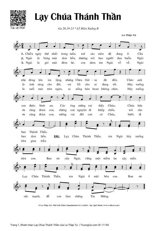 Sheet PDF of Lạy Chúa Thánh Thần