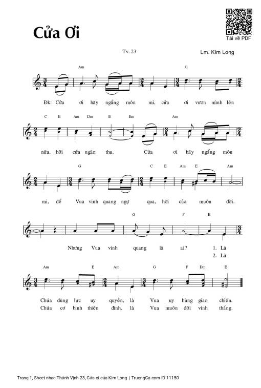 Sheet PDF of Thánh Vịnh 23, Cửa ơi