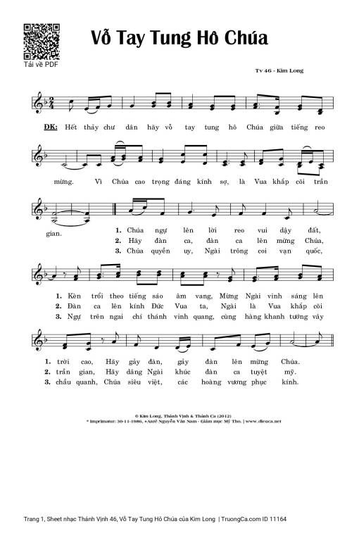 Sheet PDF of Thánh Vịnh 46, Vỗ Tay Tung Hô Chúa