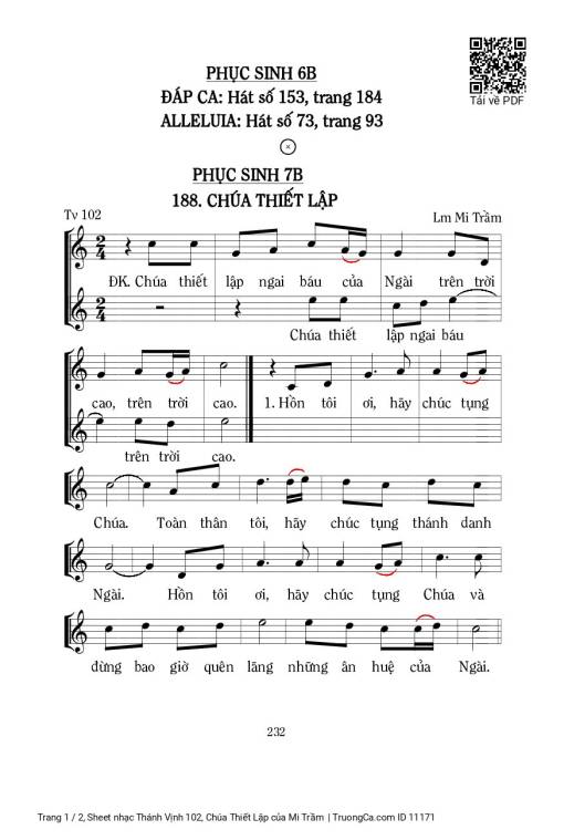 Sheet PDF of Thánh Vịnh 102, Chúa Thiết Lập