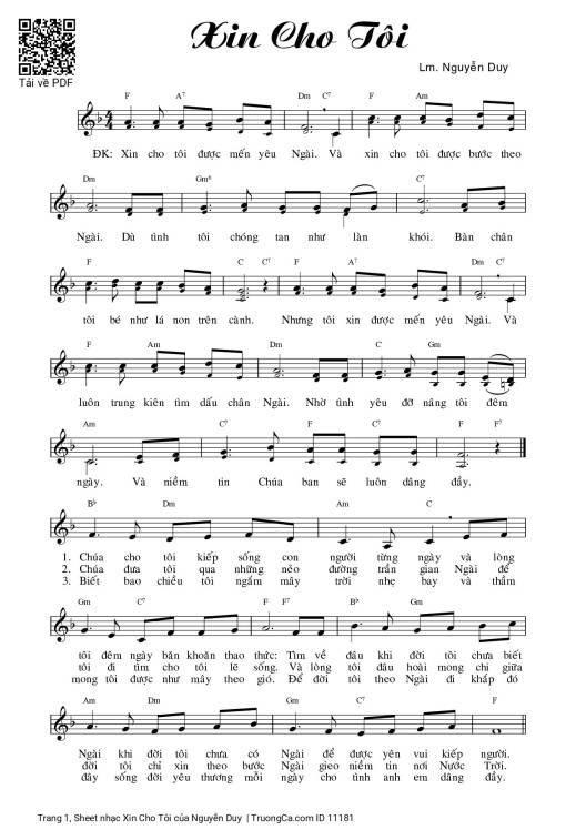 Sheet PDF of Xin Cho Tôi - Nguyễn Duy