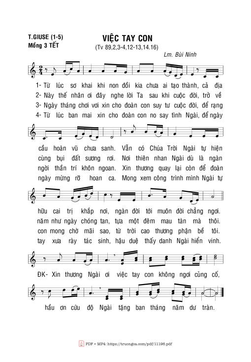 Sheet PDF of Thánh Vịnh 89, Việc Tay Con (Bùi Ninh)
