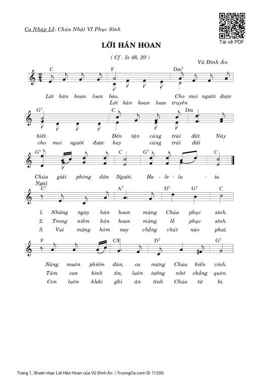 Sheet PDF of Lời Hân Hoan