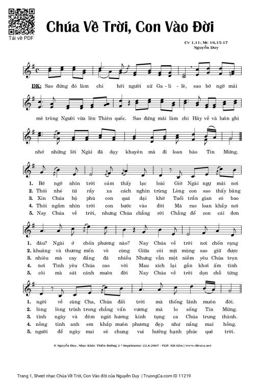 Sheet PDF of Chúa Về Trời, Con Vào đời