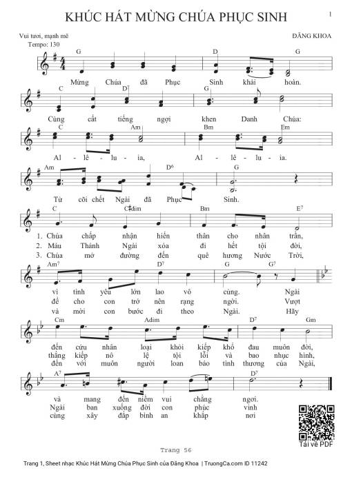 Sheet PDF of Khúc Hát Mừng Chúa Phục Sinh