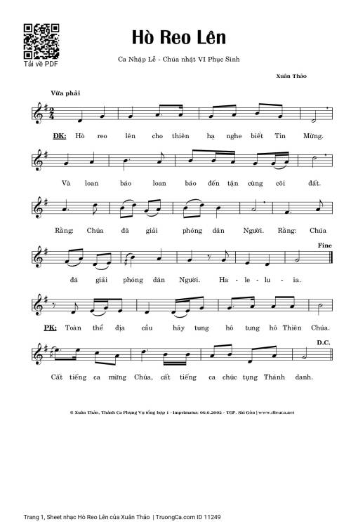 Sheet PDF of Hò Reo Lên - Xuân Thảo