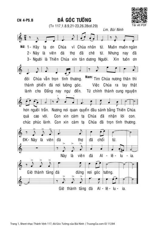 Sheet PDF of Thánh Vịnh 117, đá Góc Tường