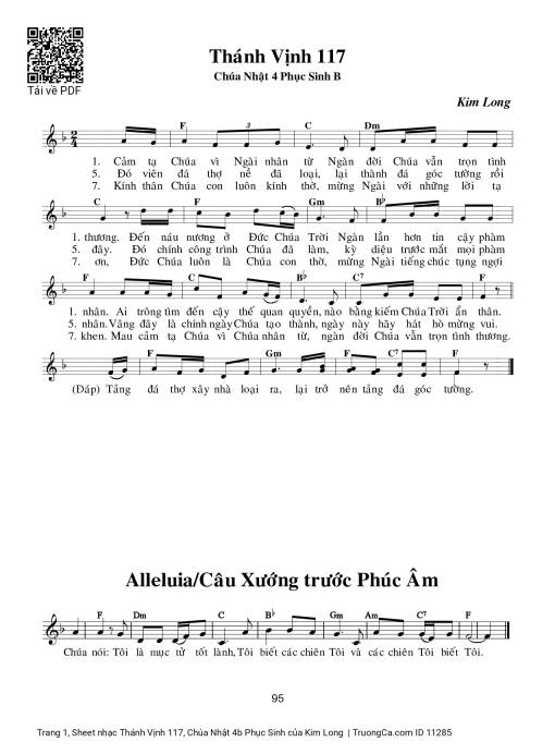 Sheet PDF of Thánh Vịnh 117, Chúa Nhật 4b Phục Sinh