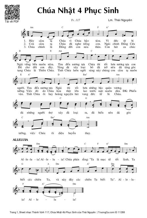 Sheet PDF of Thánh Vịnh 117, Chúa Nhật 4b Phục Sinh