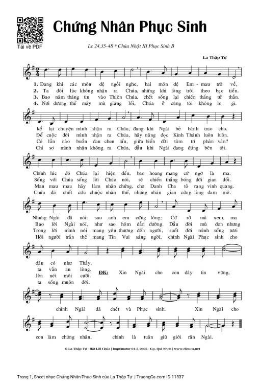 Sheet PDF of Chứng Nhân Phục Sinh