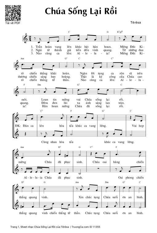 Sheet PDF of Chúa Sống Lại Rồi