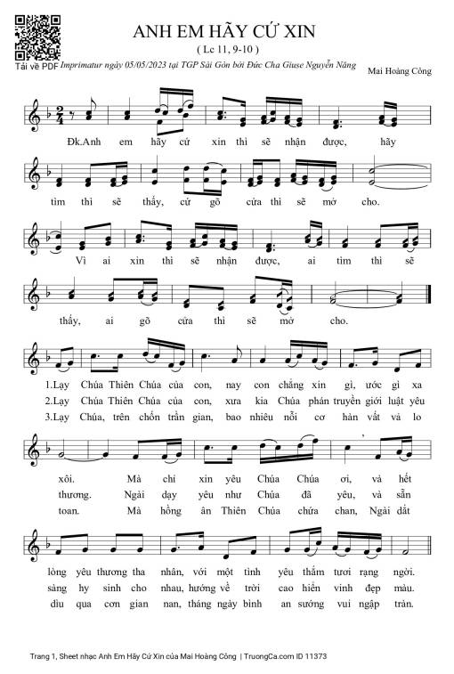 Sheet PDF of Anh Em Hãy Cứ Xin