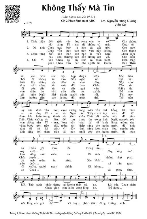 Sheet PDF of Không Thấy Mà Tin