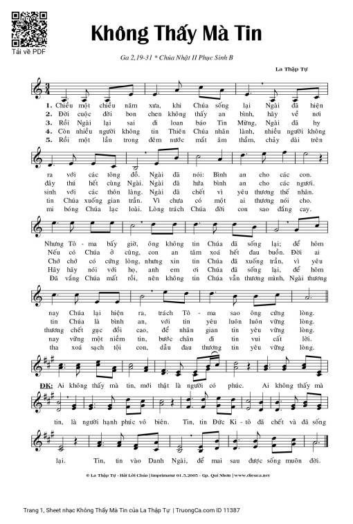 Sheet PDF of Không Thấy Mà Tin