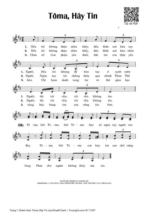 Sheet PDF of Tôma, Hãy Tin