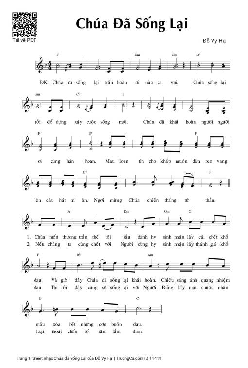 Sheet PDF of Chúa đã Sống Lại