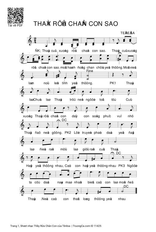 Sheet PDF of Thầy Rửa Chân Con