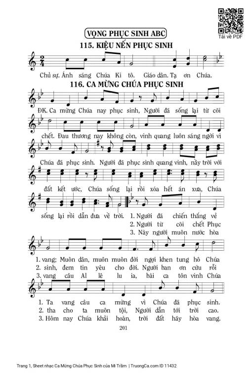 Sheet PDF of Ca Mừng Chúa Phục Sinh