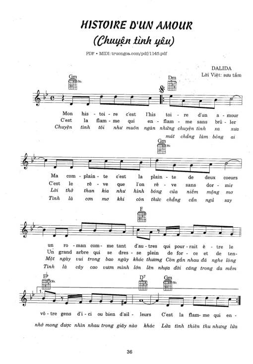 Sheet PDF of Chuyện tình yêu (Historia de un amor - Histoire D'un Amour)