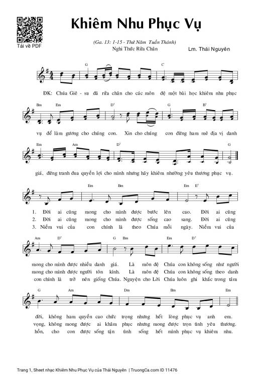 Sheet PDF of Khiêm Nhu Phục Vụ