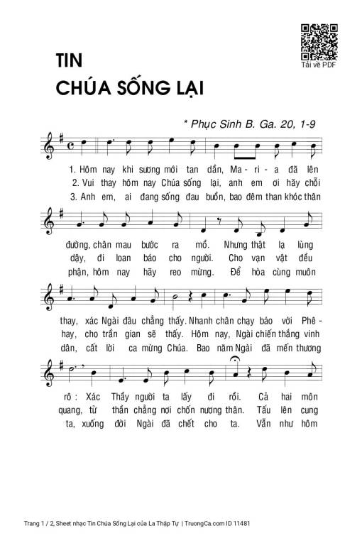 Sheet PDF of Tin Chúa Sống Lại