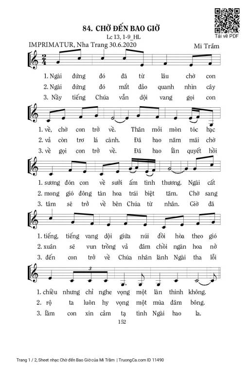 Sheet PDF of Chờ đến Bao Giờ