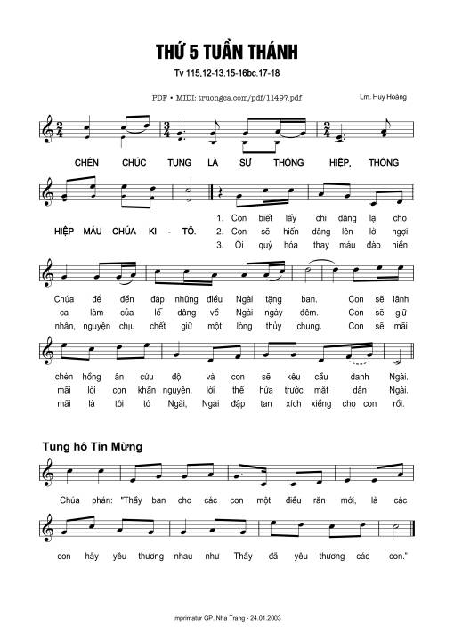 Thánh Vịnh 115, Thứ Năm Tuần Thánh