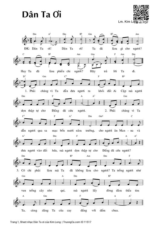 Sheet PDF of Dân Ta ơi - Kim Long