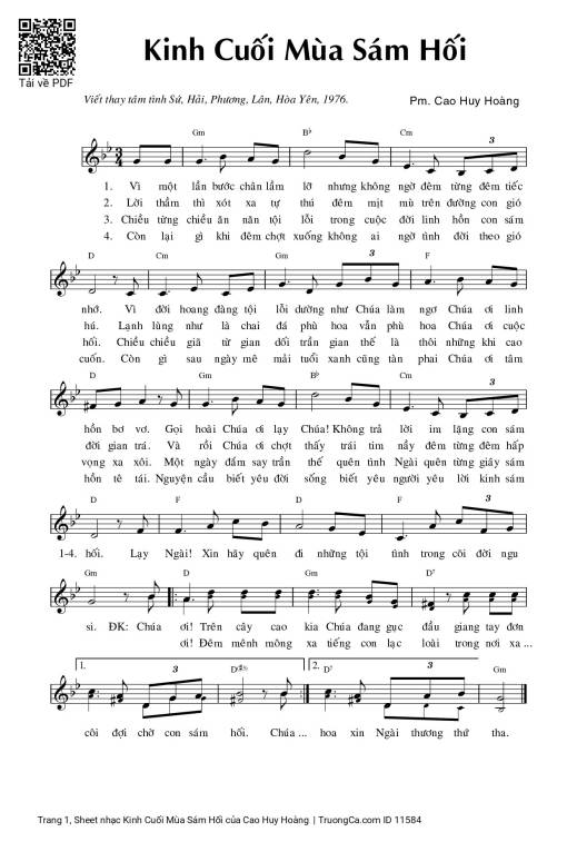 Sheet PDF of Kinh Cuối Mùa Sám Hối