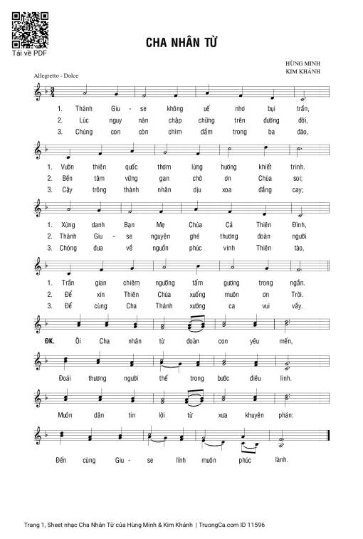 Sheet PDF of Cha Nhân Từ - Hùng Minh & Kim Khánh
