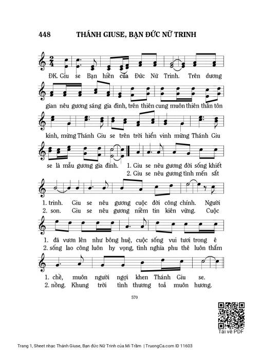 Sheet PDF of Thánh Giuse, Bạn đức Nữ Trinh