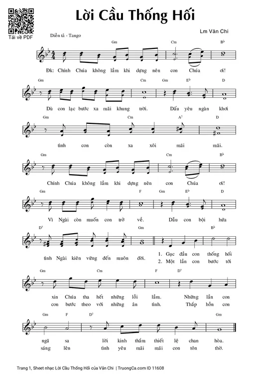 Sheet PDF of Lời Cầu Thống Hối