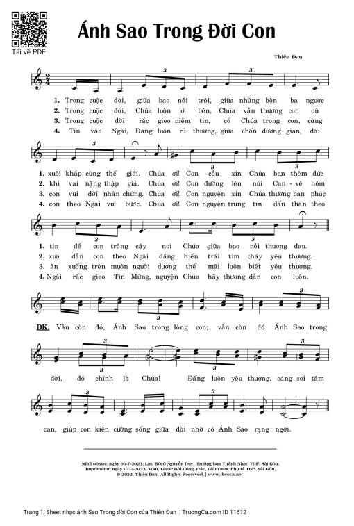 Sheet PDF of ánh Sao Trong đời Con