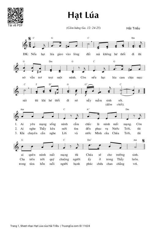 Sheet PDF of Hạt Lúa - Hải Triều